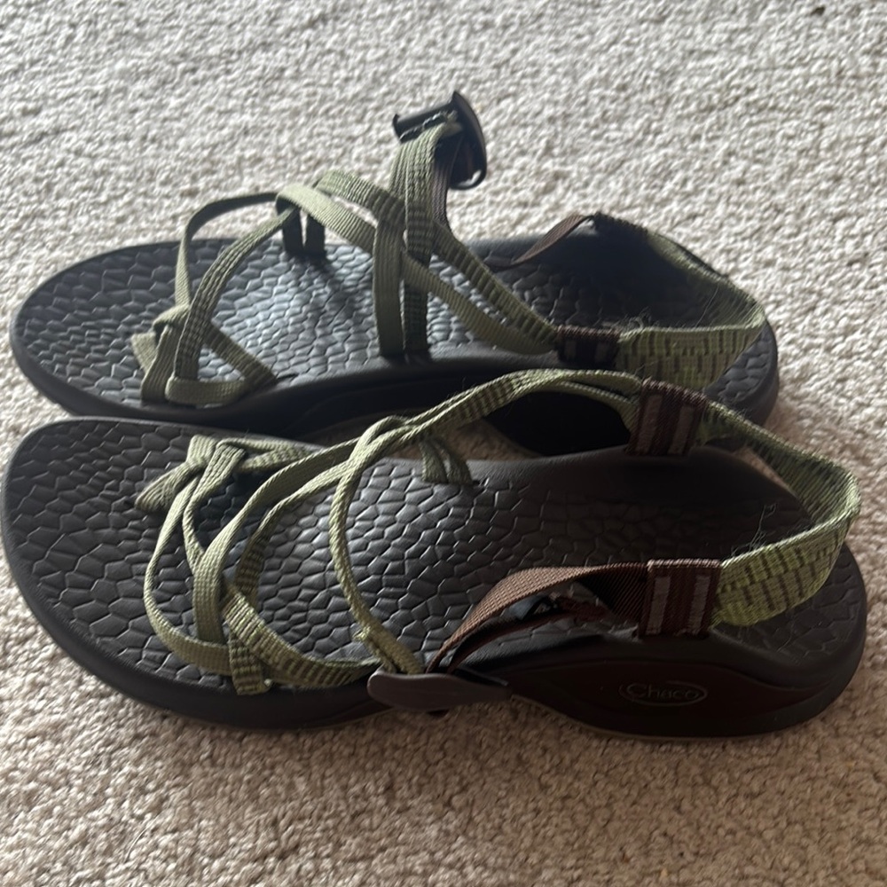 Chaco Olive and Dark Brown Strappy Sandals